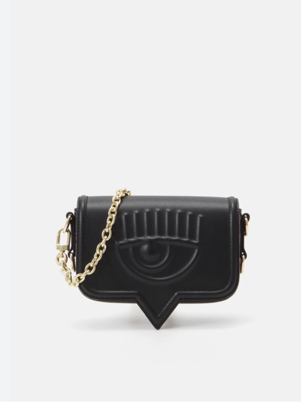 Chiara Ferragni Black Eyelike Crossbody with Gold Chain